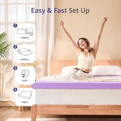 3 Inch Twin Lavender Scented Memory Foam Mattress Topper for Pressure Relieving, Ventilated for Cooling Sleep, CertiPUR-US Certified, Medium Feel Mattress Pad in a Box, 38"x75", Twin Size