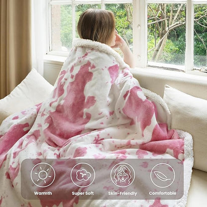 Heated Blanket Throw Blanket - Fast Heating Electric Blanket, Soft Flannel Heated Throw with 4 Time Settings,10 Heating Settings, Warm Gifts for Women & Mom & Grandma(50"x60"Cow Print Pink)