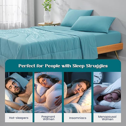 Dream Valley Outlast® King Cooling Comforter, NASA-Grade Instant Cooling Blanket for Hot Sleepers, Luxurious Comforter for All Season, Dream Blue, 106"x90"
