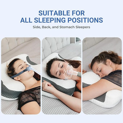 Elviros CPAP Pillow for Sleeping, Ergonomic Adjustable Height Neck Support Memory Foam Bed Pillow for CPAP Users with Sleep Apnea, Suitable for Side and Back Sleepers