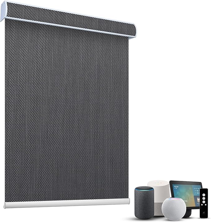 SmartWings Motorized Roller Shades 5% Openness Without Privacy Custom Size, Rechargeable Battery, Works with Matter/Apple HomeKit, Alexa, Thread/Zigbee, Remote Optional, 5% Openness Charcoal Grey