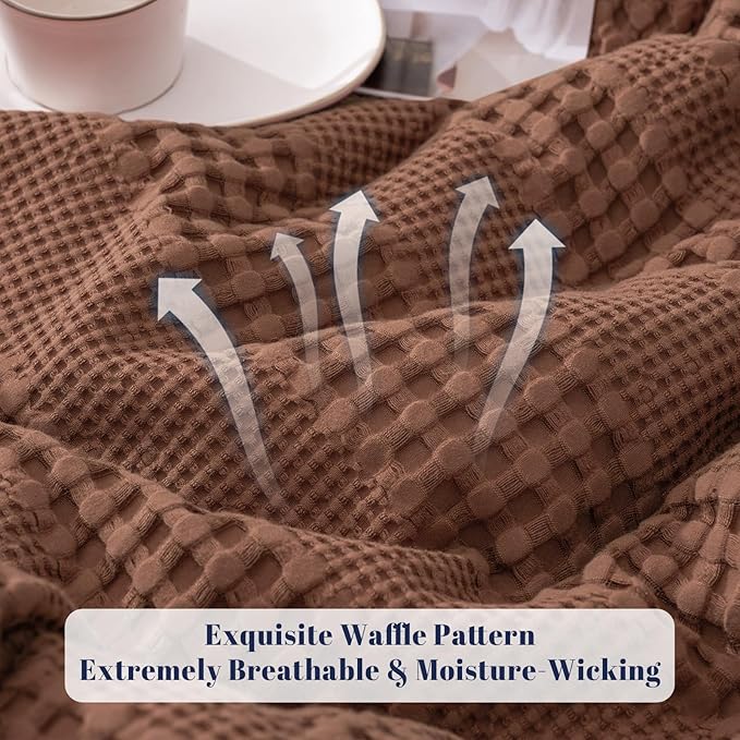 PHF Cooling Waffle Blanket Twin Size, Lightweight 60% Rayon Derived from Bamboo & 40% Cotton Breathable Blanket for Hot Sleepers, Soft and Luxury for Bed Couch and Sofa, 66"x90", Terracotta