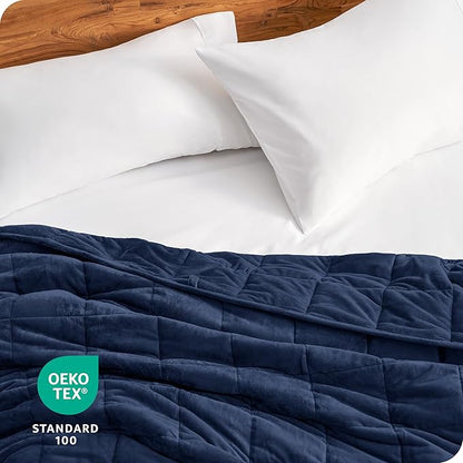 Bare Home Weighted Blanket King Size 30lb (80" x 87") for Adults - Minky Fleece - Premium Heavy Blanket Nontoxic Glass Beads (Dark Blue, 80"x87")