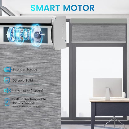 Motorized 100% Blackout Roller Shades – Custom Smart Blinds with Remote Control, Rechargeable Battery or Plug-in Motor, Tuya WiFi Optional, Home & Office Automatic Window Shades (Graphite Gray/CH9425)