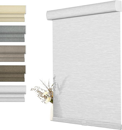 BERISSA Light Filtering Roller Shades for Windows, Cordless With Cassette Valance, Linen Blinds, Thermal Insulation for Home Door Office - White, 40" W x 48" H