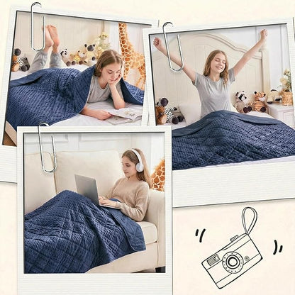 yescool Twin Size Weighted Blanket for Adults 12 Pounds Blue Cooling Weighted Heavy Blanket, Minky Throw Blankets Warm Weighted Comforter, Big Washable Thick Blankets Gift for 100-150lbs, 48 * 72in