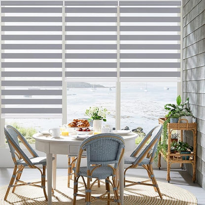Changshade Zebra Blinds Cordless for Windows Blackout Custom Size, Zebra Roller Shades Dual Layer Horizontal Privacy for Indoor Sliding Glass Doors, Living Room, Bedroom, Bathroom, Nursey, Dark Grey