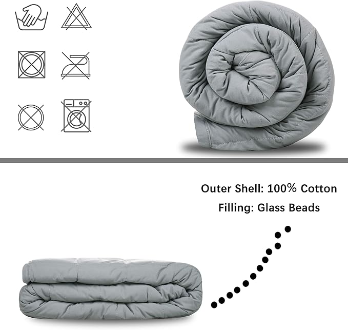 Weighted Blanket (Queen Size 60''x80'' 20lbs), 100% Cozy Cotton Heavy Comforter Blanket with Premium Glass Beads for Individual Between 190-240lbs Adult, for Good Rest and Deep Sleep, Use on