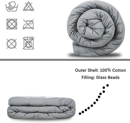 Weighted Blanket (Queen Size 60''x80'' 20lbs), 100% Cozy Cotton Heavy Comforter Blanket with Premium Glass Beads for Individual Between 190-240lbs Adult, for Good Rest and Deep Sleep, Use on