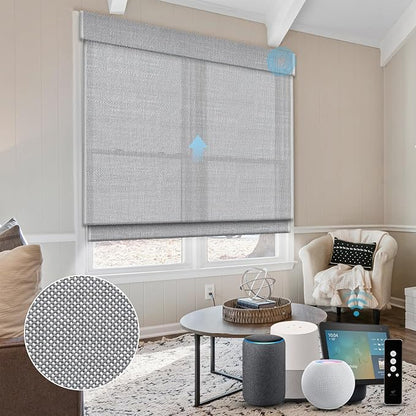 SmartWings Motorized Natural Woven Wood Shades for Windows, Electric Roman Shades with Remote for Sliding Doors, Work with Matter Homekit Zigbee Alexa Z-Wave Google Home, Customized, Bamboo 723