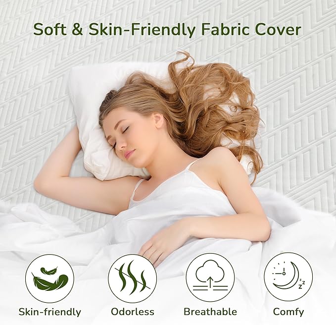 Memory Foam Mattress Topper, 4 inch Full Size Mattress Topper with Removable Soft Cover, Bed Topper for Dorm, Travel, Guest Mat, Non-Slip Design & Pressure Relief Back Pain, White