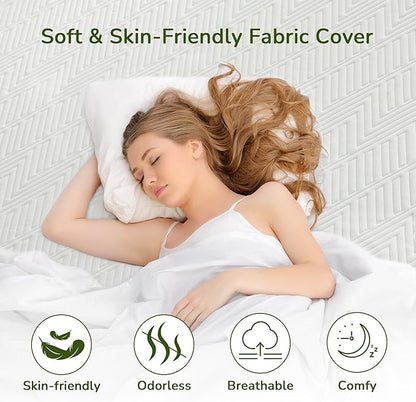 Memory Foam Mattress Topper, 4 inch Full Size Mattress Topper with Removable Soft Cover, Bed Topper for Dorm, Travel, Guest Mat, Non-Slip Design & Pressure Relief Back Pain, White