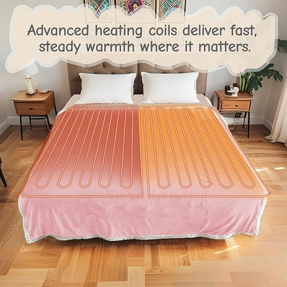 Electric Heated Blanket Queen Size 84"x90", Soft Flannel with Dual Controllers & Overheat Protection, 9 Adjustable Heat Settings & 10-Hour Auto-Off Timer, Fast Heating for Winter Comfort, Pink