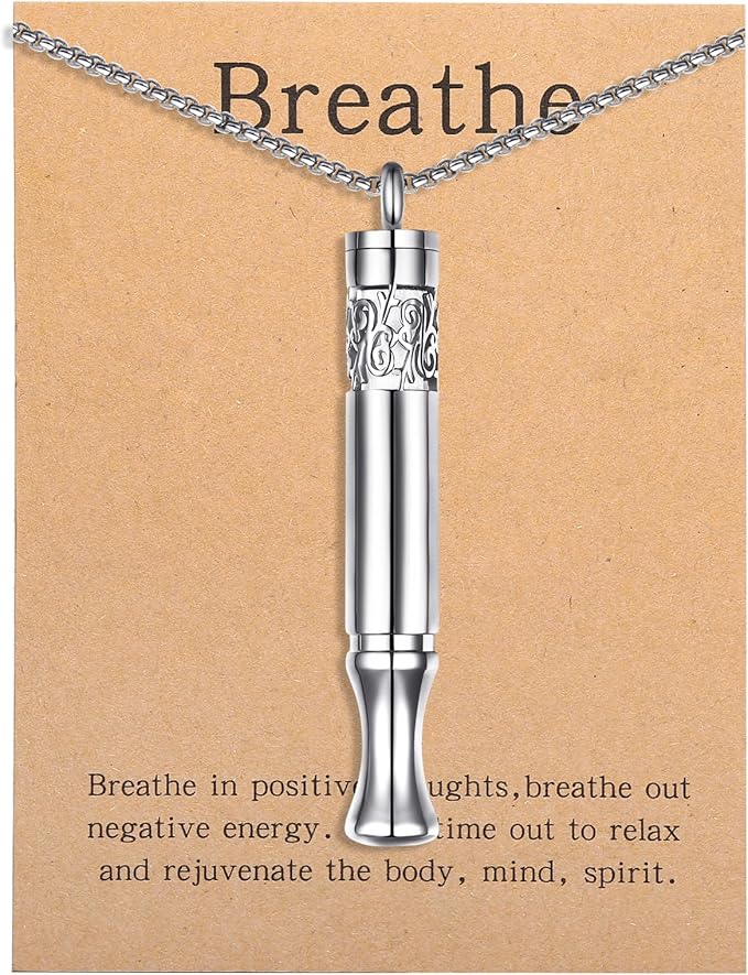 Anxiety Relief Pendant Mindfulness Breathing Necklace - Essential Oil Diffuser & Personal Inhaler Aromatherapy Necklaces for Women & Men (Steel)