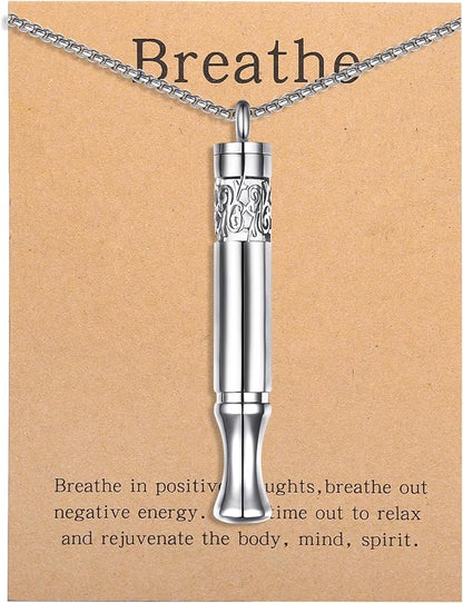 Anxiety Relief Pendant Mindfulness Breathing Necklace - Essential Oil Diffuser & Personal Inhaler Aromatherapy Necklaces for Women & Men (Steel)
