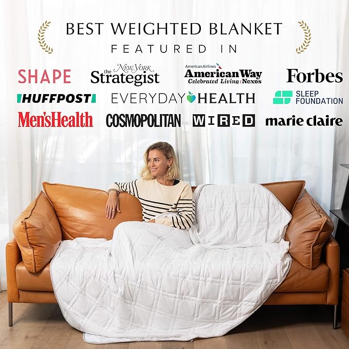Aricove Cooling Weighted Blanket for Adults, 15 lbs, Full/Queen Size Weighted Blanket, 60x80 inches, Silky Soft Bamboo Viscose, Machine Washable, White