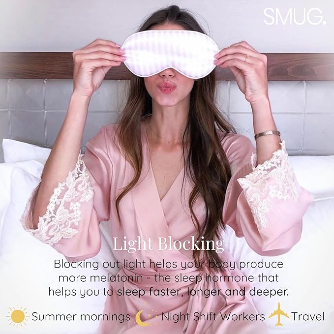 SMUG Satin Sleep Mask - Travel, Night Shift, Sleeping Eye Mask for Women & Men - Soft to Nourish Skin, & Reduce Dark Circles - Deep Dream Sleep Aid Eye Cover to Block Out Light - Candy Shop