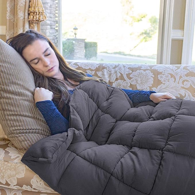 Nova Microdermabrasion Weighted Blanket (15 lbs, 48”x72” Grey) Cooling Breathable Heavy Blanket for Adults All Season Microfiber Material with Glass Beads Soft Thick Comfort Blanket