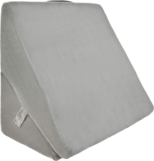 KOMFOTT Bed Wedge Rest Pillow for Sleeping - Triangular Adjustable Memory Foam Backrest Reading Pillow w/Removable Pillowcase Cover for Back Support Knees Legs Positioner, 14" Height, Gray Pillow