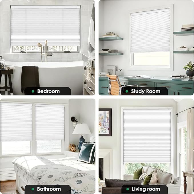 LazBlinds No Tools No Drill Cordless Cellular Shades, Light Filtering Honeycomb Shades for Home, Thermal Insulation Blinds for Windows, 19" W x 36" H, White