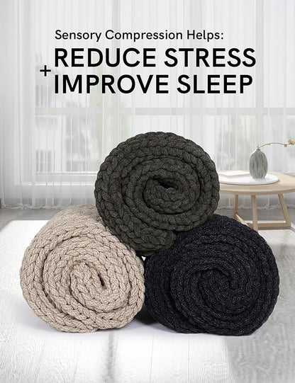 YnM Chenille Weighted Blanket, Handmade Chunky Knitted Design, Soft and Cozy, Temperature Regulating and Breathable, Machine Washable Throw for Sleep or Home Decor (Black Blue, 50x60 Inch, 10lbs)
