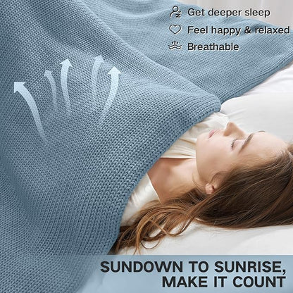 Guohaoi Knitted Weighted Blanket for Adults (Haze Blue 48"x72" 20lbs) No Beads Cooling Throw Blanket for Hot Sleepers, Home Decor Breathable Chunky Knit Heavy Blanket Use on Full Size Bed