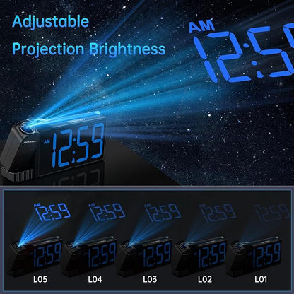 Peakeep Projection Alarm Clock for Bedroom Ceiling, Loud for Heavy Sleepers, RGB Nightlight, Multi-Color Large Display 5 Brightness Dimmer, Plug in Bedside Electric LED Digital Clock with USB Port