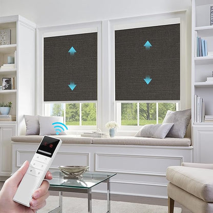 ZSTARR Motorized Blackout Window Blinds Remote Control Automated Window Blinds Rechargeable Roller Shades Blinds with Valance,Customized Size (Gray-Brown)