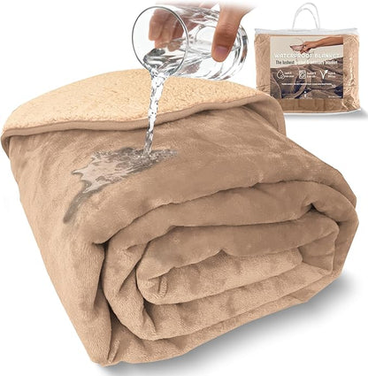Sacred Weapon Splash Blanket – Plush Deluxe Mattress Protector – VIP Waterproof Fleece Blanket – Boonger Blanket with Moisture Barrier, Stain Proof & Washable – Queen/King Size Beige 80"x80"