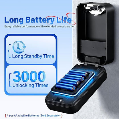 Smart Key Lock Box with Bluetooth TTLock APP Control, Silicone Keypad IP65 Waterproof USB-C & Manual Key Emergency Unlock Large Capacity for Outdoor Home & Airbnb