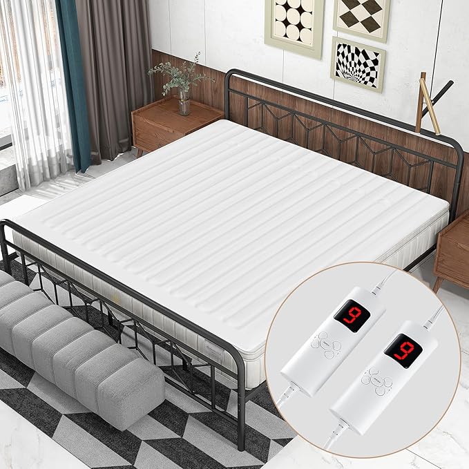 Giantex Heated Mattress Pad King, Electric Mattress Cover w/Dual Control, 9 Heat Settings, 9H Timer, Overheat Protection, Heating Bed Toppers Fit up to 10" Deep Pocket, Machine Washable Bed Warmer