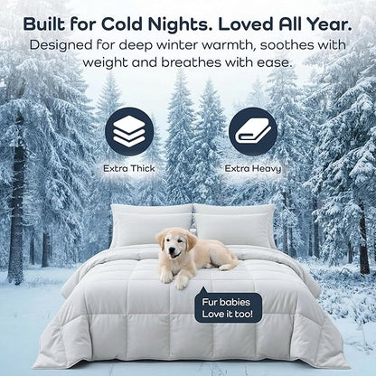 Olive + Crate 100% Viscose derived from Bamboo Comforter Outer Shell - Extra Thicker and Heavier King Size - Cooling Blanket, Hypoallergenic & Moisture Wicking Bedding - Winter Comforter (102"x90")