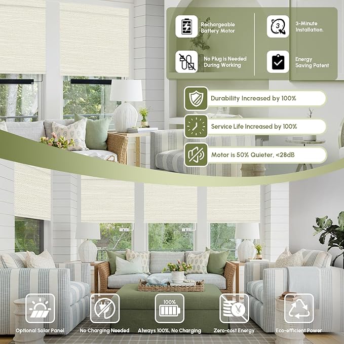 FineTell Motorized Blinds with Remote, 100% Blackout Roller Shades Compatible with Alexa,Apple Homekit,Google Home APP and Voice Control, Customized Electric Blinds (100% Blackout Dreamy Warm)