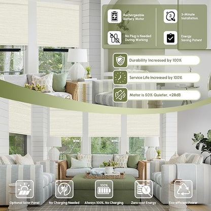 FineTell Motorized Blinds with Remote, 100% Blackout Roller Shades Compatible with Alexa,Apple Homekit,Google Home APP and Voice Control, Customized Electric Blinds (100% Blackout Dreamy Warm)