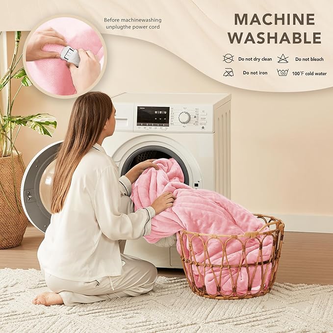 Homemate Electric Heated Blanket Queen - 84"x90" Heating Bed Blankets Throw with 10 Heating Levels 8 Hours Auto Off Fast Heating Over-Heated Protection Ultra Soft Warm Flannel ETL Certified Pink