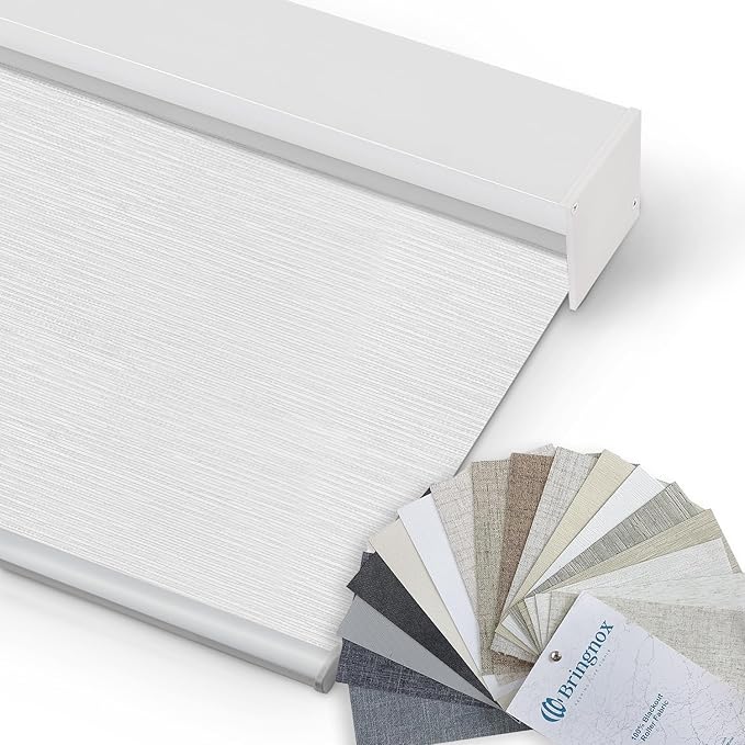 Bringnox Motorized Blinds with Remote,100% Blackout Smart Roller Blinds Compatible with Apple Homekit Google Home and Alexa Via HUB,and Customized (A Multicolor-Fabric Swatch)