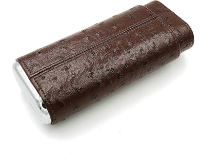 Brown Cigar Case with Cutter - Portable Leather Travel Cigar Holder and Small Humidifier Kit for Men