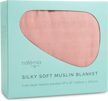 Natemia Muslin Baby Blanket - Ultra Soft, Breathable Baby Blankets for Girls and Boys - Newborn Essentials- Multi-Purpose Stroller Cover, Play Mat, XL Swaddle - Cotton Rayon Blend- 47" x 47"
