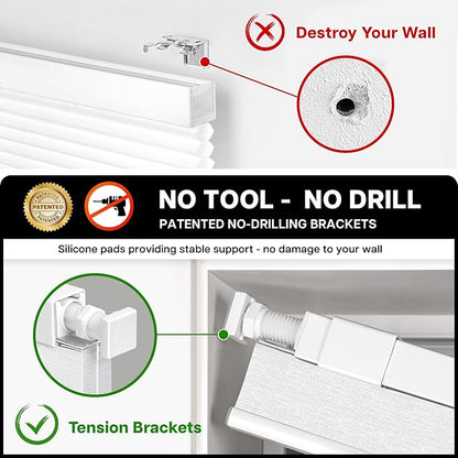 LazBlinds Cordless Cellular Shades, No Tools No Drill Blackout Honeycomb Shades Pleated Blinds for Windows, 23'' W x 48'' H, Silver White