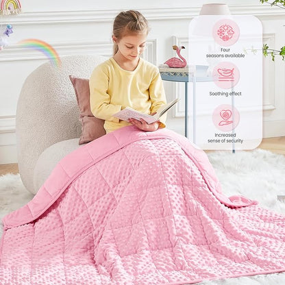 HOSUKKO Weighted Blanket - 7 lbs Pink Thciken Heavy Blanket - Small Size Breathable Comfortable Blanket(41 * 60 inches, 7 lbs)