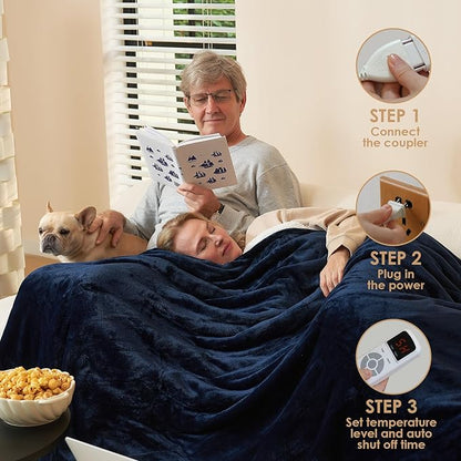 EHEYCIGA Heated Blanket - Queen Size, 9 Heating Levels, 10 Hour Auto Off, Soft Cozy Sherpa, Dual Control, Fast Heating, 84 x 90 Inches