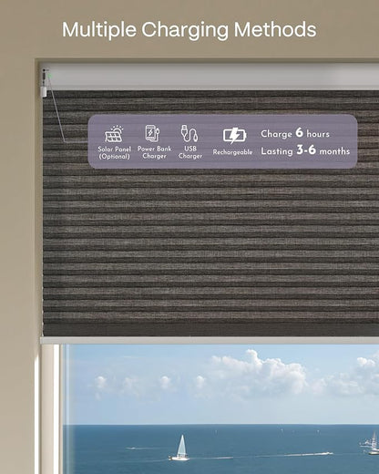 Graywind Motorized Matter Cellular Shades- 60% Blackout 1-3/4"Cell Honeycomb Blinds for Indoor Windows, Compatible with Alexa Google Siri, Custom Size,Dark Brown