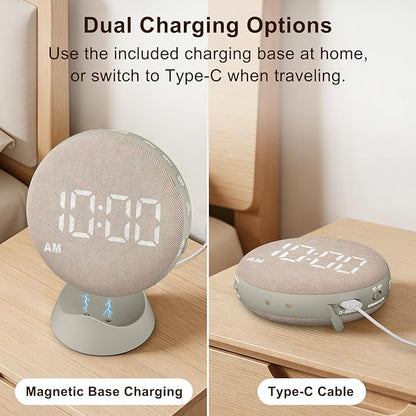 SolaceRise Super Loud Alarm Clock for Heavy Sleepers: Vibrating Digital Auto-Dim Clock with Bed Shaker for Hearing Impaired - Portable Rechargeable Battery for Bedroom Travel Dorm - Putty