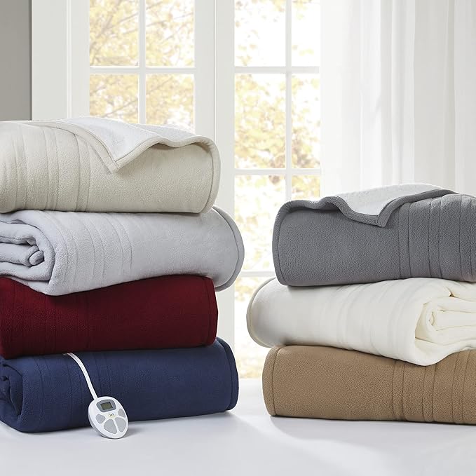 Serta Reversible Fleece to Sherpa Electric Blanket, Fast Heating, Auto Shut Off Timer, Multi Heat Setting, ETL Certified, Machine Washable, Stone Brown Queen 90"x 84"