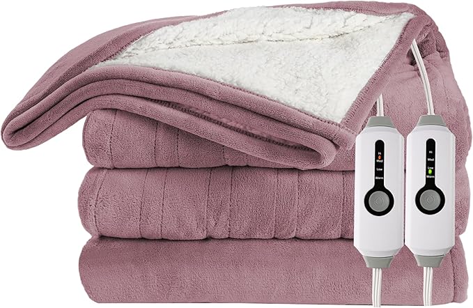 Electric Heated Blanket 90"x100" King Size Microplush Cover Blanket, 4 Heat Settings & 10 Hours Auto Off, Cozy & Warm for All Night, Machine Washable, Berry