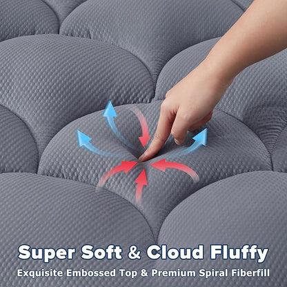 Full Size Mattress Pad for Pain Relief, Quilted Fitted Cooling Mattress Topper for Double Bed, Pillow Top Mattress Protector Cover with 8-21" Deep Pocket (54x75 inch, Grey)