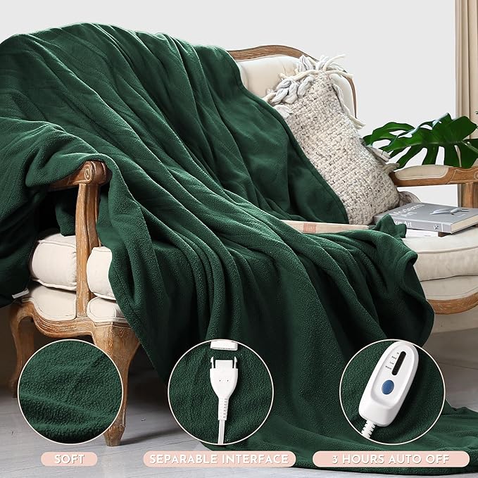 Electric Heated Blanket Queen Size 84"x90" Microplush Cover Blanket 4 Heat Settings & 10 Hours Auto Off, Cozy & Breathable, Warm All Night, Grass Green