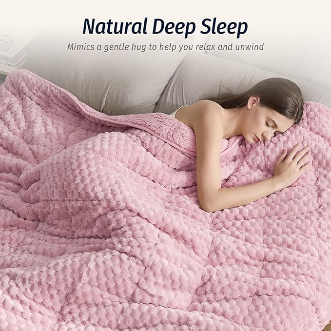 Wemore Fleece Weighted Blanket for Adults (60" x 80" 15lbs, Pink), Dual Sided Cozy Soft Sherpa Heavy Blanket, 3D Imitation Turtle Shell Warm Jacquard Flannel Weighted Blankets for Couch and Bed