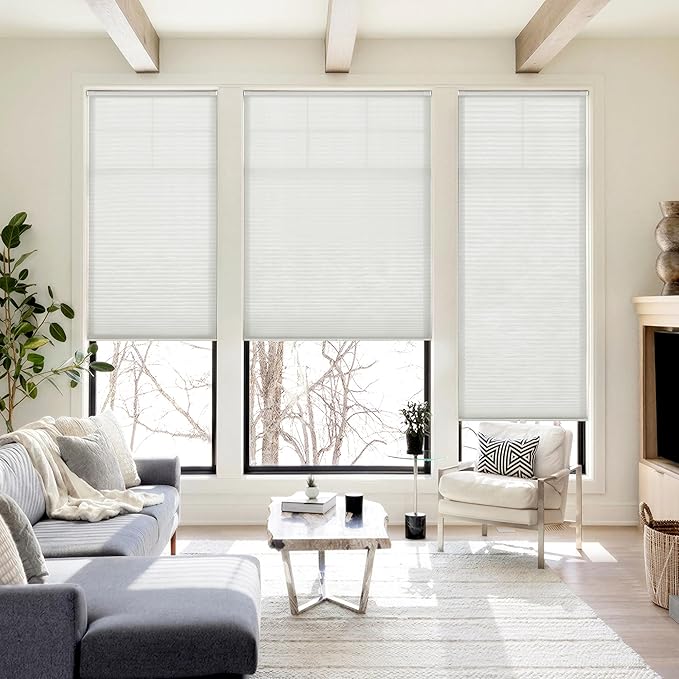 LazBlinds Cordless Cellular Shades, No Tools No Drill Light Filtering Honeycomb Shades Pleated Blinds for Windows, 22'' W x 72'' H, Light Grey