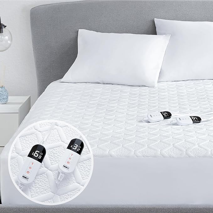 Queen Size Heated Mattress Pad - Degrees of Comfort Electric Bed Warmer with Dual Controllers, 6 Heating Levels, 10-Hour Auto Shut-Off, Breathable Air-Layer, 60"x80"